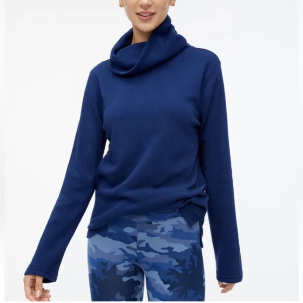 NWT J. Crew Soft Cozy Mockneck Cloudspun Navy Blue Fleece Sweatshirt Top Size L